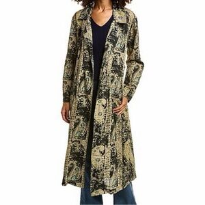 Free People Rae Paisley Print Long Linen Duster Coat